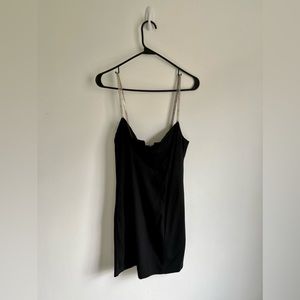 Black mini dress with rhinestone straps